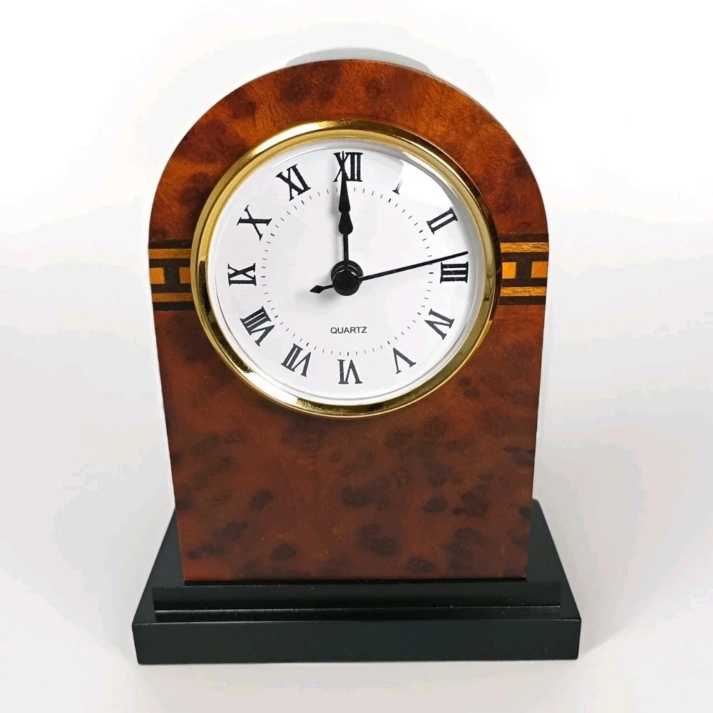 Dayton Hudson Corp Deco Wooden Clock Semi Circular Art Hand Inlaid Design Quartz